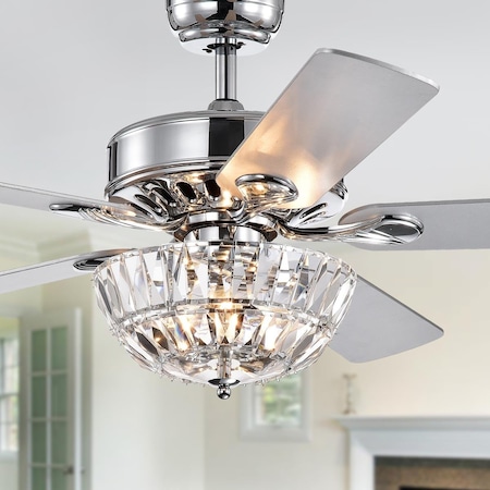 Warehouse Of Tiffany CFL-8373REMO-CH 52 in. Senma 3-Light Lighted Ceiling Fan with Crystal Bowl Shade, Chrome CFL-8373REMO/CH